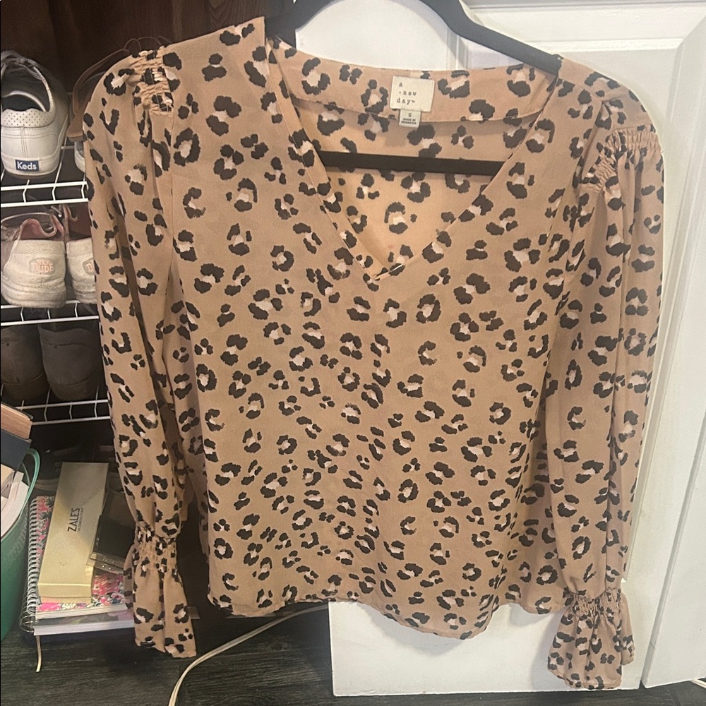a new day Brown Leopard Print V-Neck Blouse